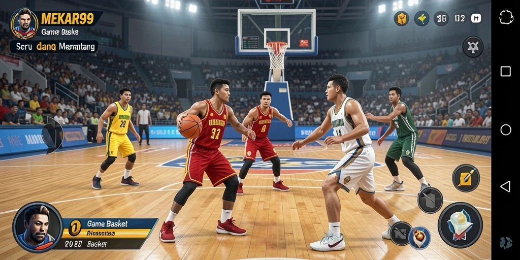 Tampilan antarmuka permainan basket yang menegangkan dan seru.