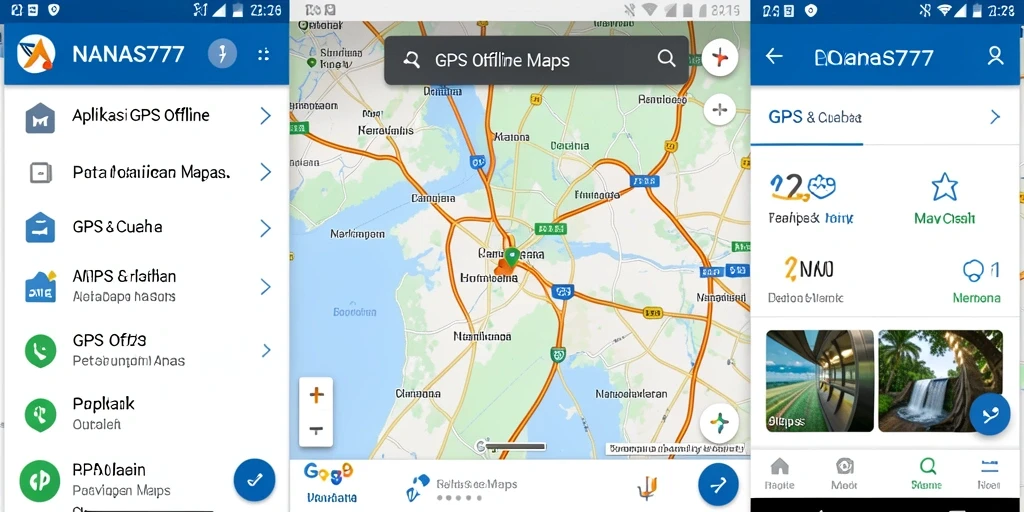 Tampilan antarmuka aplikasi NANAS777 untuk navigasi GPS Offline Maps.