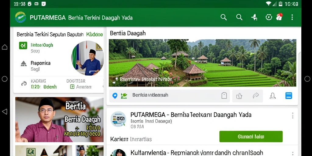 Antarmuka aplikasi PUTARMEGA menampilkan berita daerah terkini.