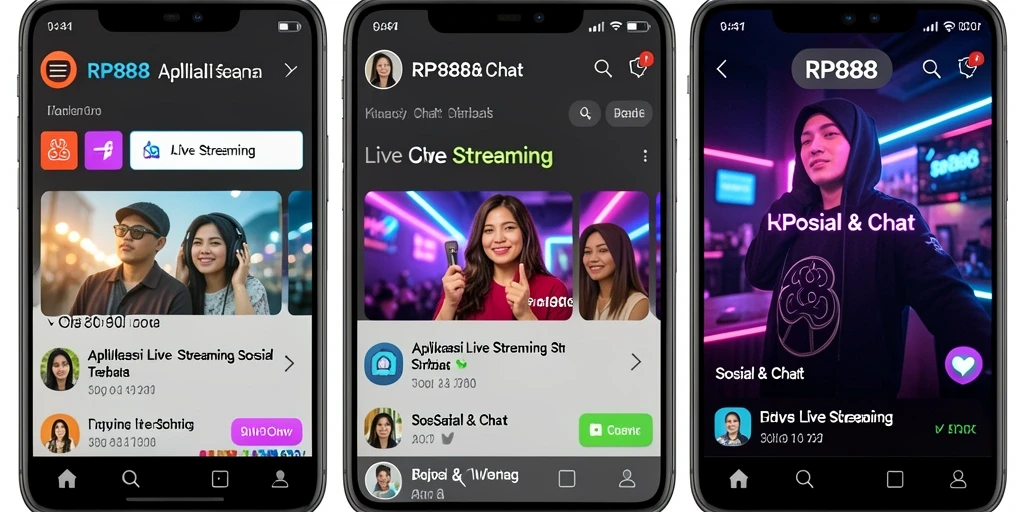 Antarmuka RP888 saat Live Streaming dengan fitur interaksi.