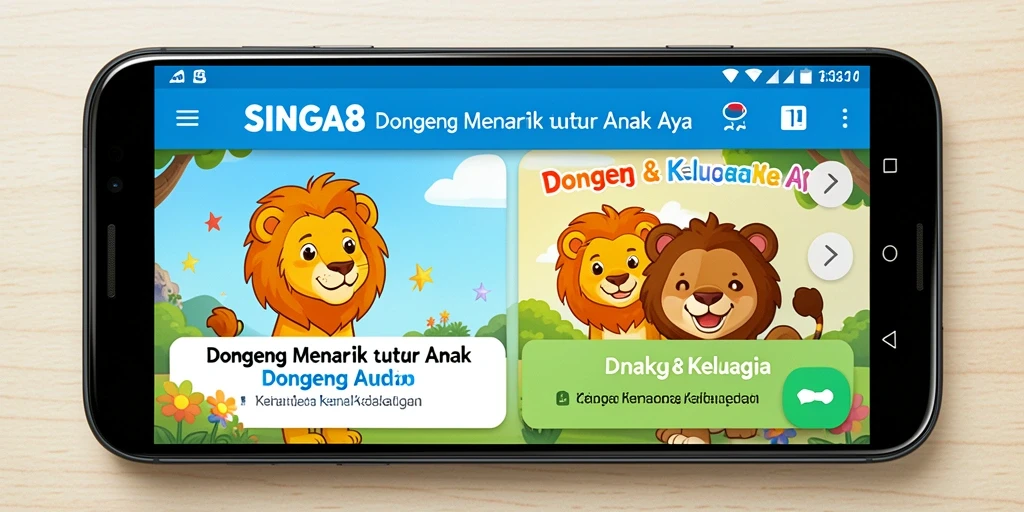 Antarmuka SINGA8 menampilkan berbagai cerita menarik untuk anak.